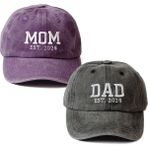 Nome Studio Nakışlı Şapka Mom Dad Anne Baba Şapka 2li Paket Yıkamalı Kumaşlı ve Yazı Nakışlı Şapka Pamuklu Siperlikli Ayarlı Şapka Günlük Tarz Eğlenceli Kep - Standart - Mor - Antrasit