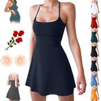 Nomuamu Elbise, Kolsuz Peluş Sırtı Açık Elbise, Cepli Kadın Yazlık Kolsuz Atletik Elbiseler, Meme Ucu Çıkartmaları(Navy Blue,Large)