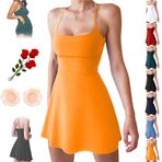 Nomuamu Elbise, Kolsuz Peluş Sırtı Açık Elbise, Cepli Kadın Yazlık Kolsuz Atletik Elbiseler, Meme Ucu Çıkartmaları(Orange,Large)