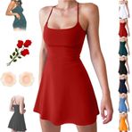 Nomuamu Elbise, Kolsuz Peluş Sırtı Açık Elbise, Cepli Kadın Yazlık Kolsuz Atletik Elbiseler, Meme Ucu Çıkartmaları(Red,Medium)