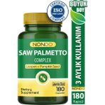 Nondo Saw Palmetto Complex 180 Kapsül Jumbo Boy 3 Aylık Kullanım , Cüce Palmiye likopen Çinko Yeşil Çay Gıda Takviyesi