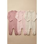 Noone Pamuklu Geniş Kalıp 3'lü Bebek Tulum Seti - Gül Kurusu, Pudra, Comfy Ekru - Pratik Çıtçıtlı Patikli - Pembe - Beyaz - Pembe - 6 - 9 Ay