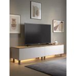 Nora Bohem Ledli Tv Ünitesi 200 Cm 2 Kapaklı Dolaplı Atlantik Çam / Beyaz