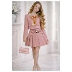 nora dress mini luxe Kız Çocuk Bayramlık Ceket Etek Takım Fularlı Çanta Dahil 4 lü Kombin
