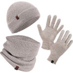 Norfolk Winter Set %70 Merino Yünü Termal Bere Boyunluk ve Eldiven 3'lü Kış Seti - Krem - L - XL
