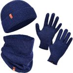 Norfolk Winter Set %70 Merino Yünü Termal Bere Boyunluk ve Eldiven 3'lü Kış Seti - Lacivert - S - M