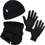 Norfolk Winter Set %70 Merino Yünü Termal Bere Boyunluk ve Eldiven 3'lü Kış Seti - Siyah - S - M
