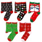 Norhogo 5 Çift Noel Çorabı Kadın Renkli Eğlenceli Çoraplar, Renkli Komik Çoraplar Kadın Noel Çorapları Karikatür Pamuklu Çoraplar Kız Noel Çorapları Kadınlar Erkekler için Beden 37-42, Renkli, 37-43
