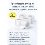 Norino İpek Flaster 5 Cm X 5 M 5 Adet Medikal Sabitleme Bandı Hipoalerjenik Yapışkanlı Cerrahi Flaster