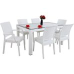 Norino Mandella Elit Rattan 90X150 2 Elit Koltuk 4 Elit Sandalye Camlı Masa Takımı Beyaz - BELİRTİLMEMİŞ