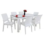 Norino Mandella Elit Rattan 90X150 2 Elit Koltuk 4 Elit Sandalye Camlı Masa Takımı Beyaz
