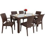 Norino Mandella Elit Rattan 90X150 2 Elit Koltuk 4 Elit Sandalye Camlı Masa Takımı Kahverengi - BELİRTİLMEMİŞ