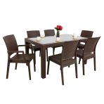 Norino Mandella Elit Rattan 90X150 2 Elit Koltuk 4 Elit Sandalye Camlı Masa Takımı Kahverengi