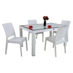 Norino Mandella Elit Rattan 90X150 4 Kişilik Elit Sandalye Camlı Masa Takımı Beyaz