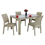 Norino Mandella Elit Rattan 90X150 4 Kişilik Elit Sandalye Camlı Masa Takımı Çölbeji