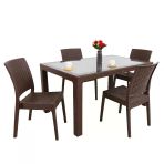 Norino Mandella Elit Rattan 90X150 4 Kişilik Elit Sandalye Camlı Masa Takımı Kahverengi