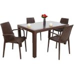 Norino Mandella Elit Rattan 90X150 4 Kişilik Nirvana Koltuk Camlı Masa Takımı Kahverengi - BELİRTİLMEMİŞ