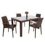 Norino Mandella Elit Rattan 90X150 4 Kişilik Nirvana Koltuk Camlı Masa Takımı Kahverengi