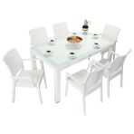 Norino Mandella Elit Rattan 90X150 Elit Koltuk Camlı Masa Takımı Beyaz