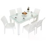 Norino Mandella Elit Rattan 90X150 Elit Sandalye Camlı Masa Takımı Beyaz