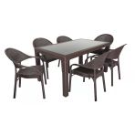 Norino Mandella Elit Rattan 90X150 Eylül Koltuk Camlı Masa Takımı Kahverengi