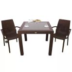 Norino Mandella Elit Rattan 90X90 2 Kişilik Nirvana Koltuk Camlı Masa Takımı Kahverengi