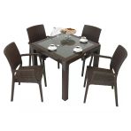 Norino Mandella Elit Rattan 90X90 Elit Koltuk Camlı Masa Takımı Kahverengi