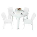 Norino Mandella Elit Rattan 90X90 Elit Sandalye Camlı Masa Takımı Beyaz