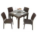 Norino Mandella Elit Rattan 90X90 Elit Sandalye Camlı Masa Takımı Kahverengi