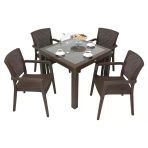 Norino Mandella Elit Rattan 90X90 Zeus Koltuk Camlı Masa Takımı Kahverengi