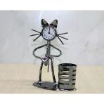 Norino Metal Saksafon Çalan Kedi Müzisyen Saat ve Kalemlik