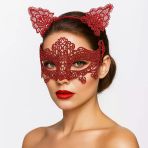 Norino Romantik Kırmızı Dantel Maske Seti – Kedi Kulaklı Taç Ve Maske 3 No