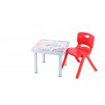 Norino Sağlam Plastik Mandella Rubi Türkçe Desenli Çocuk Masası 1 Adet Nova Orta Çocuk Koltuk Kırmızı
