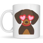 Norino Sevimli Dachshund (Sosis Köpek) Desenli Porselen Kupa Model 47 – Kalpli Gözlüklü Köpek Figürlü, Hediye Kupası - Belirtilmemiş - 001 - Beyaz
