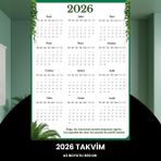 Norino Takvim 2026 Premium A3 300 gr Dijital Baskı Yeşil Yaprak