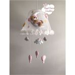 Normadia Bebek Çocuk Odası Avizesi, Ay, Ayıcık, Balon, Yıldız, Kahve, Sarı, Açık Pembe - Seçenek 1 - Ahşap - Ceviz