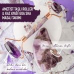 Normadia Doğal Ametist Taşlı Roller ve Kaz Ayağı Gua Sha Masaj Seti
