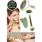 Normadia Doğal Jade Roller ve Gua Sha Yüz Seti – Sıkılaştırıcı ve Göz Masajı - Ahşap