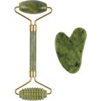 Normadia Doğal Yeşim Tırtıklı Face Roller ve Kalp Gua Sha Seti - Ahşap