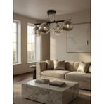 Normadia Modern 4'lü Siyah Krom Camlı Plafonyer Avize, Oturma ve Yatak Odası Şıklığı - Seçenek 1 - Ahşap