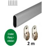 Normadia Oval Alüminyum Dolap Içi Askı Borusu 2 Adet Metal Flanşlı Set - Seçenek 1 - Altın