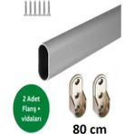 Normadia Oval Alüminyum Dolap Içi Askı Borusu, 2 Adet, Plastik Flanş ve Vidalı Set - Seçenek 1 - Ahşap - Bej