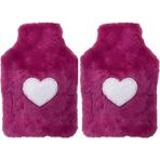 Normadia Peluş Kalpli Koyu Pembe Termofor 27X17X2CM 1l, Sıcak Su Torbası Seti - Açık Bej