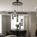 Normadia Şık Siyah Kristal Modern Salon Sarkıt Avize, 5'li Paket - Seçenek 1 - Ahşap