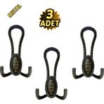 Normadia Siyah Desenli Metal Vestiyer Portmanto 3 Askılık, 12CM x 7cm, Şık ve Kullanışlı - Seçenek 1 - Ahşap