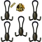 Normadia Siyah Desenli Vestiyer Portmanto 5 Adet Metal Askılık 12CM x 7cm - Seçenek 1 - Ahşap