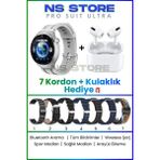 Normadia Ultra Akıllı Saat Seti, 7 Kordon, Bluetooth Kulaklık ve Metal Kordon Hediye - Seçenek 1 - Altın - Gümüş - Bakır