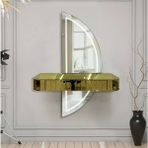Normadia Yarım Ay Aynalı LED Işıklı Gold Dresuar Takımı, Modern ve Şık Dekorasyon - Altın