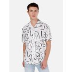 Normal Kesim Shirt Yaka Baskılı Bej Erkek Kısa Kol Gömlek Cl1068114