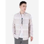 Normal Kesim Shirt Yaka Çizgili Bej Erkek Uzun Kol Gömlek Cl1068402